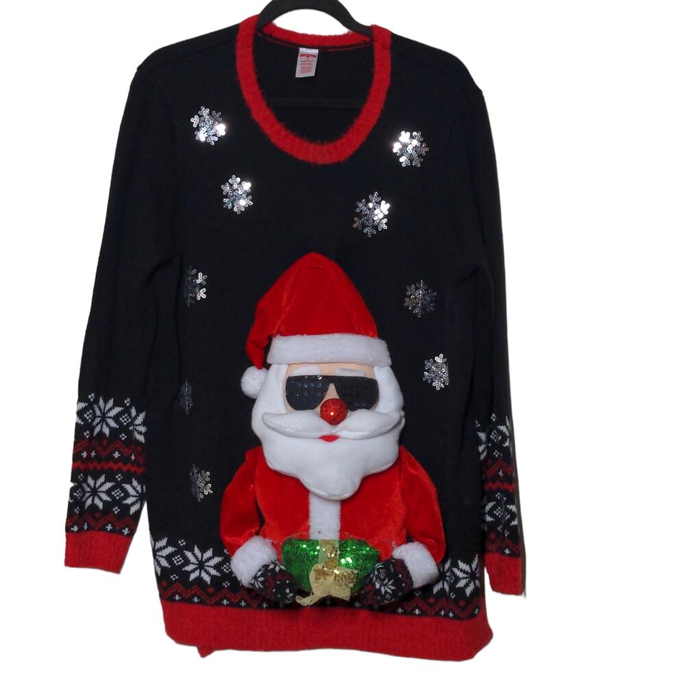 Holiday Time 3D Cool Santa Claus Ugly Christmas Sweater 1X (16W/18W)